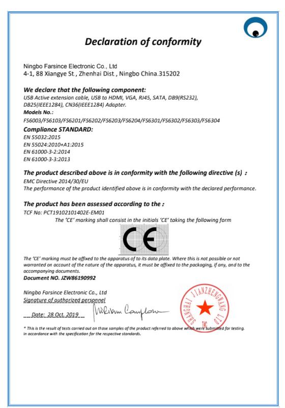 CE - Ningbo Farsince Electronic Co., Ltd.