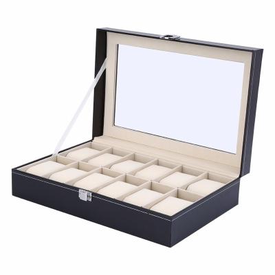 China Sustainable Wooden Watch Box PU Leather Watch Box With Lock Watch Display Storage Box for sale