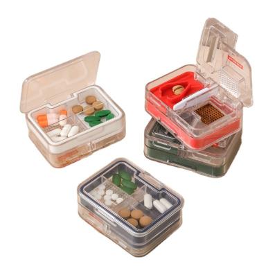 China Viable Pill Cutter Box Small Mini Square Portable Carry On Sealed Pill Cup and Pill Dispensing Dispenser for sale