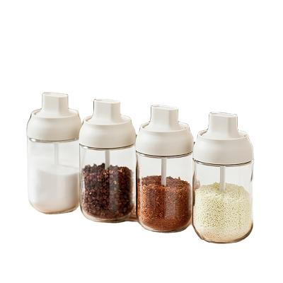 China 250ML Viable Sealed Spoon Cover One Moisture Proof Combination Set Salt Monosodium Glutamate Home Kitchen Seasoning Spice Glass Jar for sale