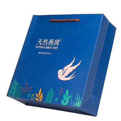 China Recycled Materials Luxury Custom Printed Clean Labeled Dark Blue Paper Gift Bag Packaging for sale