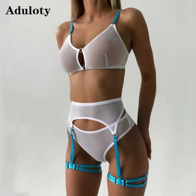 China 2022 new breathable sexy lingerie lace high elastic comfortable garter bra panties set erotic transparent underwear for sale