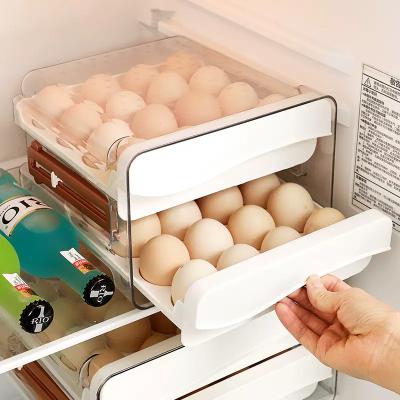 China Kitchen Cheap Viable Refrigerator Bin Egg Trays Egg Organizer Plastic Transparent Stackable Egg Storage Box for sale