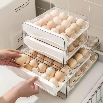 China Kitchen Viable Kitchen Fridge Stackable Multiple Egg Tray Holder Container Container Transparent Plastic Box With Lid for sale