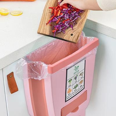 China Kitchen Cabinet Door Stocked Mounted Hanging Waste Bin With Collapsible Folding Waste Bag Dispenser Waste Bin for sale