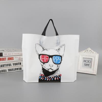 China Retail Custom Glass Logo Printing White Plastic Shopping Use Eco-friendly Moisture Proof Dog Bag With Handle for sale