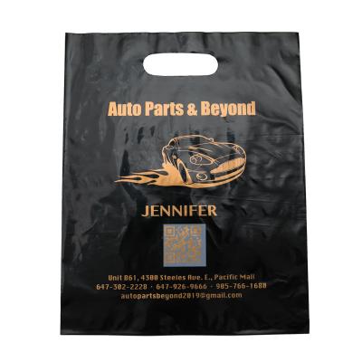 China Custom black plastic shopping bag moisture proof die cut bag shinny die cut handle bag custom size by black color for sale