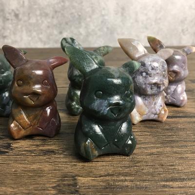 China China people open natural moss agate carving crystal pikachu cartoon animal for decoration for sale