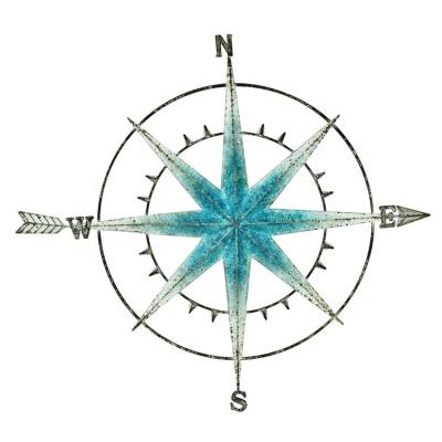 China IVYDECO Eco-Friendly Retro Distressed Nautical Metal Art Home Decoration Decor Circle Arrow Compass Wall Deco for sale