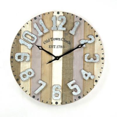 China IVYDECO Style Antique Rustic Vintage Designed Colorful Wooden Metal Digital MDF Living Room Wall Clock for sale