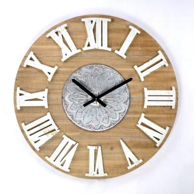 China IVYDECO Style Antique Home Decorative Large Wooden Wall Clock With Classic Metal Decor for sale