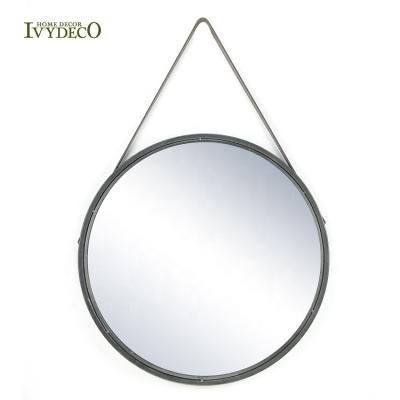 China IVYDECO Eco-friendly Decorative Modern Simple Metal Mirror Frame Hanging Round Wall Floor Mirror With Leather Strap for sale