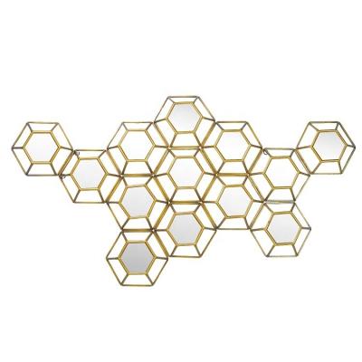 China IVYDECO Living Room Eco-friendly Unique Hexagonal Gold Metal Framed Mirrors 3D Home Decor Wall Mirrors for sale