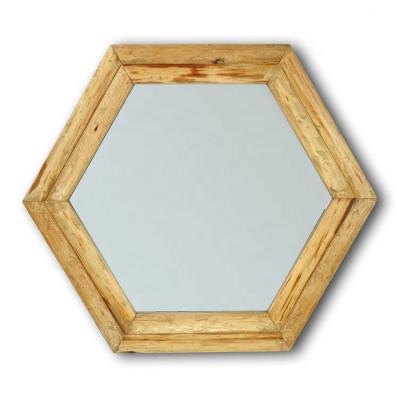 China IVYDECO Eco-Friendly Modern Home Decor Hexagon Natural Wood Decorative Wall Mirror for sale