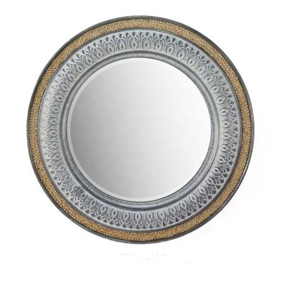 China IVYDECO Round Iron Wall Decor Accent Metal Mirror Eco-friendly Embossed Weaving Large Antique Mirrors for sale