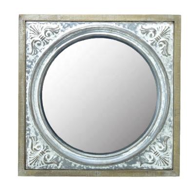 China IVYDECO Eco-Friendly Mirror For Wall Square Decorative Metal Style Iron And Fir And Glass, Rustic Wood Frame Embossed Antique Wood And Metal for sale