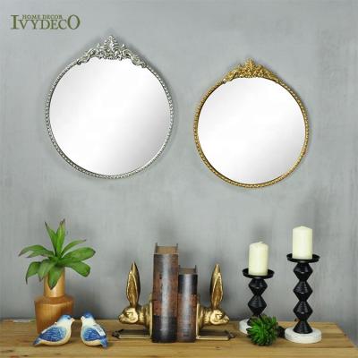 China IVYDECO Hotel Home Decor Bathroom Mirror Wall Hanging Decor Gold Round Sliver Color Mirror Wall Decor Eco-friendly Antique Metal for sale