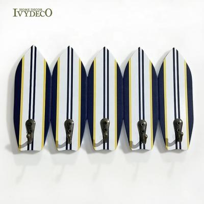 China IVYDECO Eco-Friendly Wooden Wall Hook Sailboat Hanger Stripe Sailing Board Hook Wall Bag Key Holder Colorful Hook Holder for Wall Hooks for sale