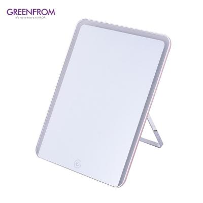 China Lighted 2022 New Design Greenfrom Simple Sides Adjust Type Table Vanity Makeup Mirror With Led Light for sale