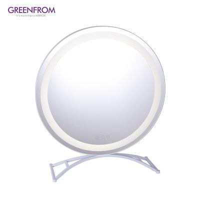 China Factory Wholesale Metal Round Led Mirror Lighted Stand Magnifying Hollywood Makeup Mirror With Led for sale