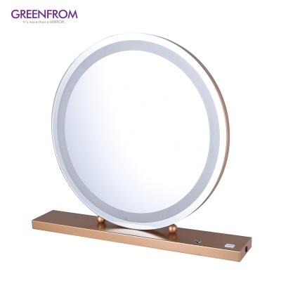 China Lighted Three-color Customized Adjustment Led Mirror Touch Switch Gold Hollywood Mirror Table Cosmetic Makeup Mirror for sale