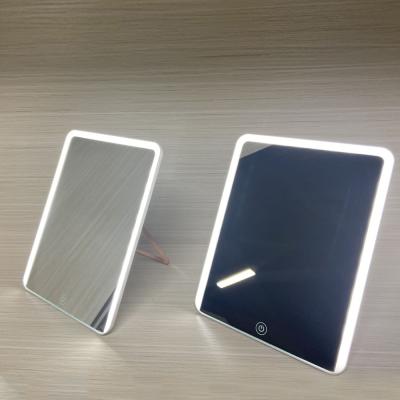 China New Design Large Size Table Square Led Makeup Mirror Rechargeable Lighted And Ultrathin Mirror With Light for sale