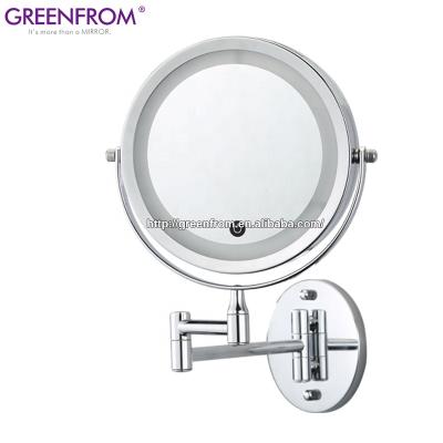 China New Hotel Extendable Wall Mounted 5x Magnifying Quality Magnifying Double Arm Extend Wall Mounted LED Bathroom Mirror For Shaving for sale