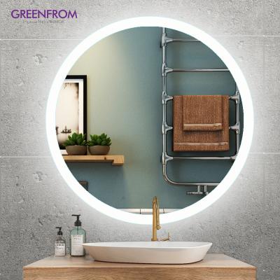 China Feature Three Round Bright Magnifying Smart Wall Mount Bathroom Magnifying Led Backlit Mirror for sale