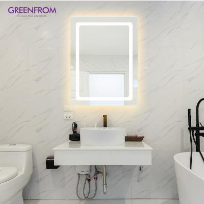 China Screen Touch Magnifying Socket Illuminated Fogless Rectangle Led Lighted Bathroom Mirror With Magnifying Glass for sale