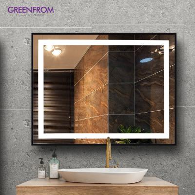 China Luxury Wall Mounted Smart Greenfrom Magnifying Anti Fog Hotel Mirror Led Vanity Bathroom Mirror for sale