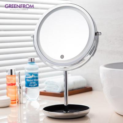 China Modern Cheap Portable Dressing Table Round Metal Magnifying Desktop Mirror Led Makeup Mirror for sale