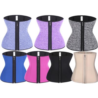 China Amazon Hot Selling Home Shaper Neoprene Zipper Fitness Compression Waist Trainer Double Top With Hooks Workout Waist Trimmer for sale