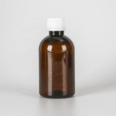 China 120ml Food PET Brown Plastic Bottle With White Plastic Cap For Syrup Packaging for sale