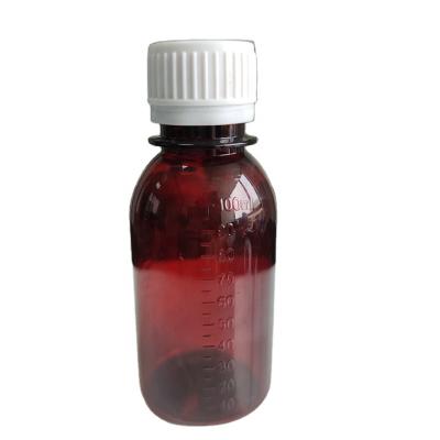 China 100cc Empty Medicine Packaging Amber Plastic PET Dark Syrup Pills Bottle Plastic Bottle With Cap for sale