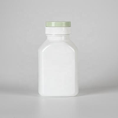 China 180ml White Square Plastic Medicine PET Bottle Candy Vitamin Bottle With Green Lid for sale