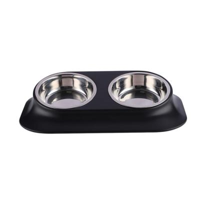 China Wholesale Custom Viable Stainless Steel Metal Pet Cat Dog Water Food Feeder Plastic Dual Drive Bowl for sale