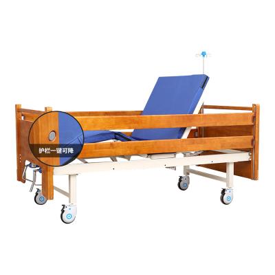 China Hosptial Home Care Bed Wooden Manual Hospital Nursing Bed For Elderly With Two Functions For Medical Equipment for sale