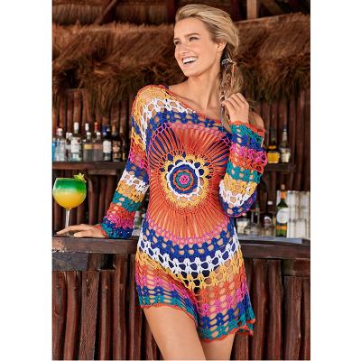 China 2021 New Design Beach Swimwear Breathable Fronts Embroidered Colorful For Women Sheath Bikini Beach Wear Dress Net for sale