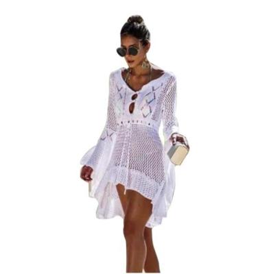 China Breathable Women 2021 Swimwear Cover Up Solid Knit Kaftan Beach Dress Beach Bathing Suit Swimming Net For Summer for sale