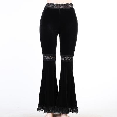 China QUICK DRY Mail Goth High Waist Flared Christmas Elegant Women Lace Velvet Patchwork Pants Vintage Sexy Aesthetic Trousers for sale