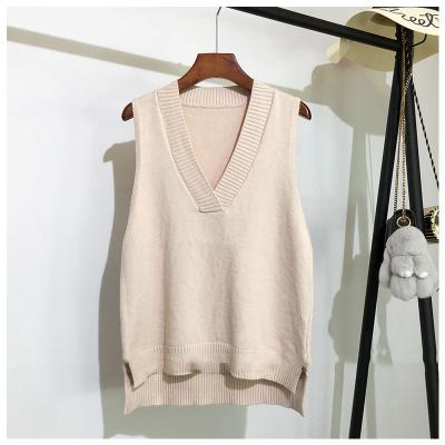 China Anti-wrinkle V-neck knitted vest women's sweater 2021 autumn new Korean loose knitwear wild vest sleeveless tops for sale