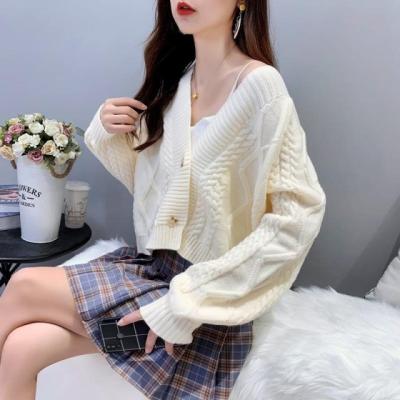 China Anti-wrinkle vintage cropped cardigan knitted sweater jackets women Autumn Winter Long Sleeve Solid 2021 where sweaters coat for sale