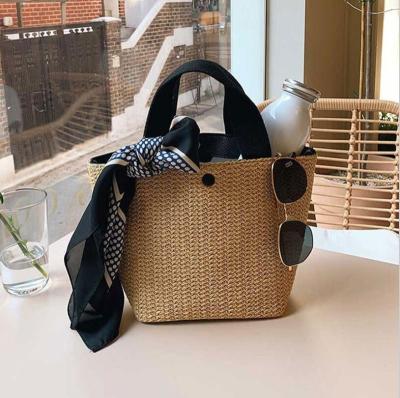 China 2021 Vintage Large Capacity Buckets Bag Travel Purse Rattan Women Handbags Summer Beach Straw Bags Wicker Woven Female Casual Totes for sale