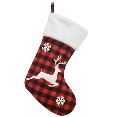 China 2021 Polyester Christmas Stocking Bangs Christmas Tree Decoration Buffalo Plaid Long Plush Stocking For Home Decor Party Supplies New Year for sale