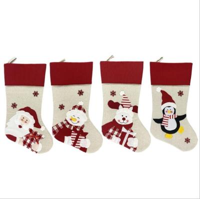 China Polyester Christmas Stocking Fabric Santa Claus Sock Gift Kids Candy Bag Snowman Deer Pocket Christmas Decoration for Christmas Tree Ornaments for sale