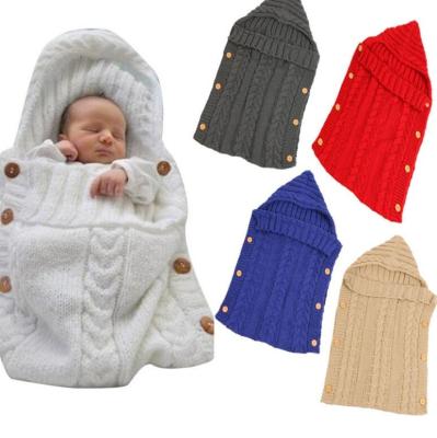 China Breathable Baby Boy Newborn Infant Girl Knit Crochet Wrap Sleeping Bag Blanket Solid Buttons Winter Warm Sleeping Bag for sale