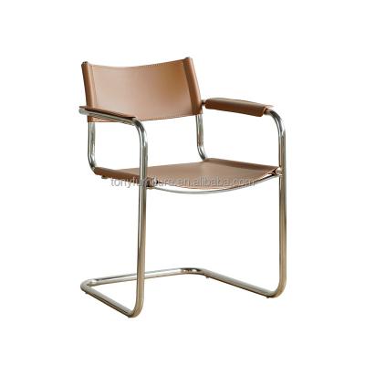 China Dining Room Nordic Mid Century Modern Leather And Stainless Steel Seat Chair for sale