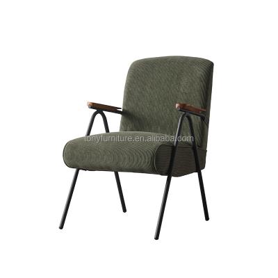 China Mid Century Modern Living Room Furniture Corduroy Accent Sofa Vintage Fabric Armchair Chair With Solid Wood Arm for sale