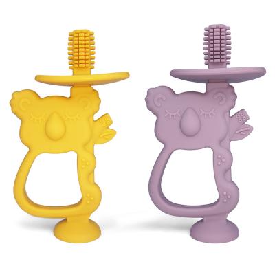 China Eco Friendly Chewable 3 Sided Kids Teether Baby Silicone Toothbrush for sale