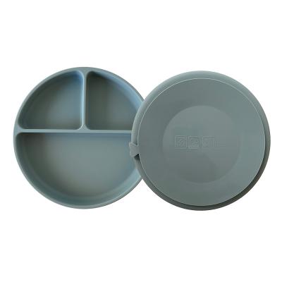 China Sustainable Wholesale 3 Dividers For Kids Feeding Silicone Suction Round Dish for sale